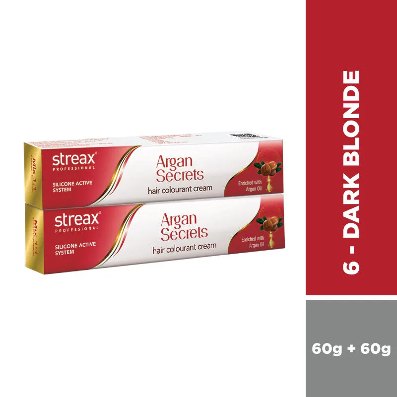 Streax Professional Argan Secret Hair Colourant Cream- Dark Blonde 6 (Pack Of 2)