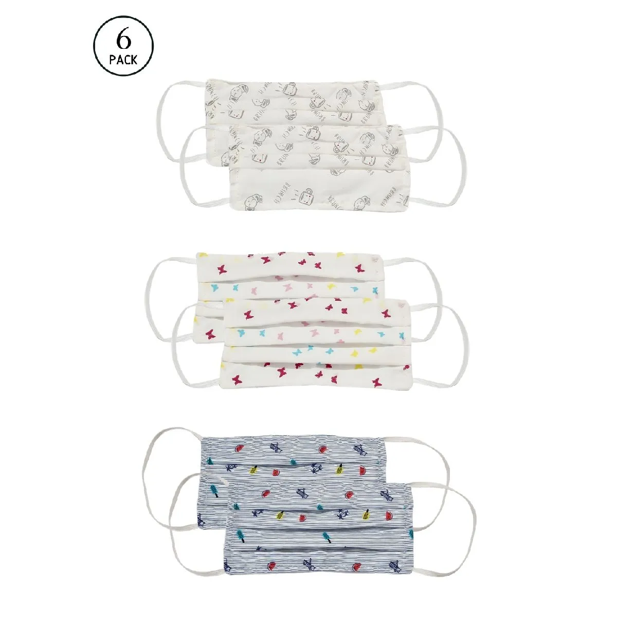 Bellofox Butterflies, Brunch And Beach Vibes 3-layer 3-ply Cotton Face Mask (set Of 6)