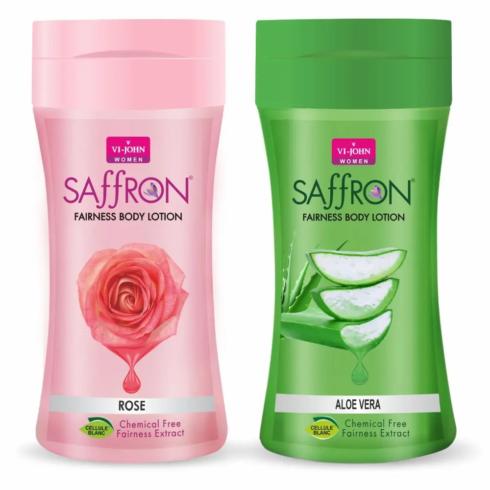 VI - JOHN Women Rose And Aloe Vera Skin -Ageing Non greasy Chemical Free Fairness Extract Saffron Fairness Body Lotion Enriched with Vitamin E, moisturizes skin upto 48 hour(pack of 2,250 Ml Each)