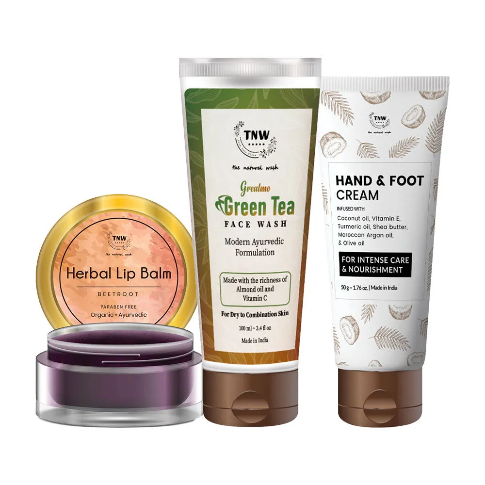 TNW The Natural Wash Hand & Foot Cream Green Tea Face Wash & Beetroot Lip Balm