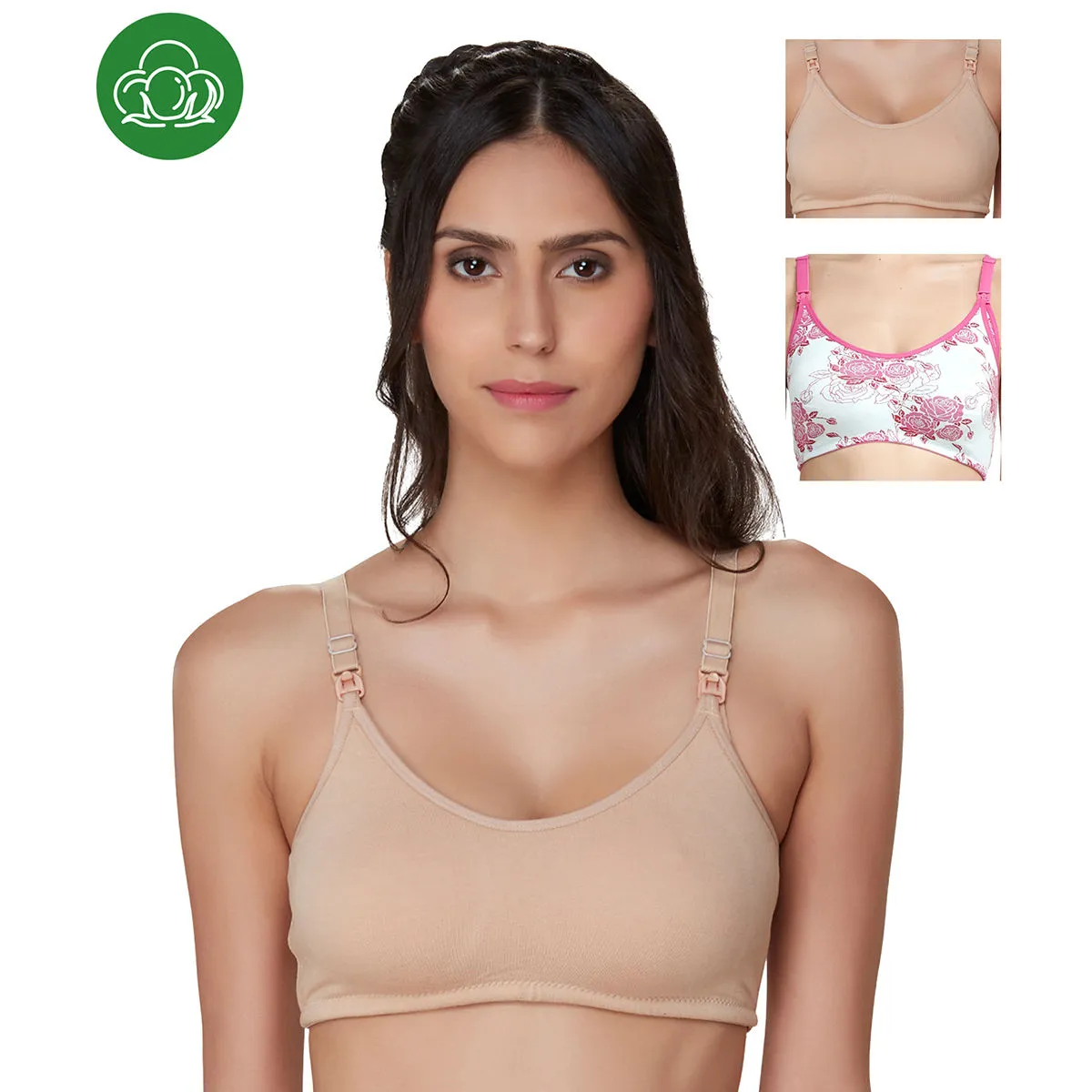 Inner Sense Organic Cotton Antimicrobial Nursing Bra Pack of 3 - Multi-Color