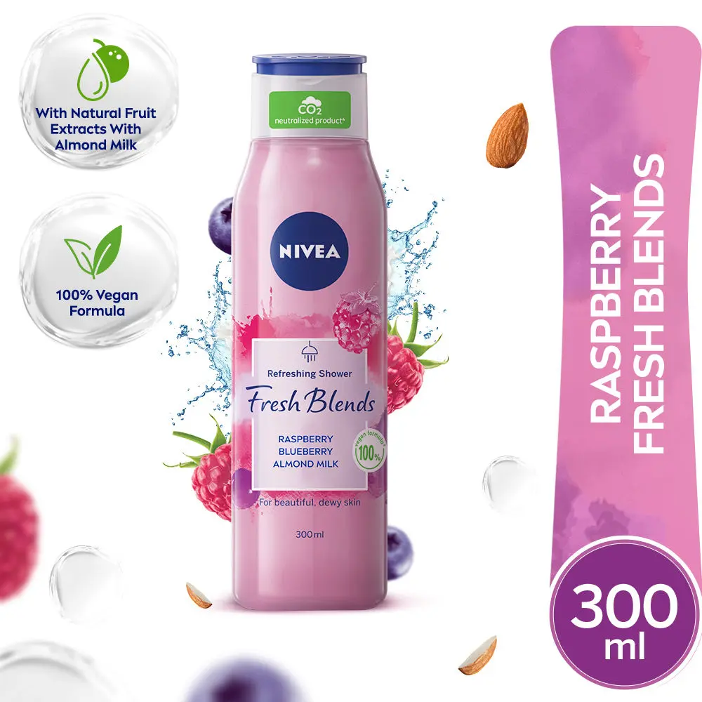 Nivea Fresh Blends Refreshing Body wash- Raspberry, Blueberry & Almond Milk (91% Naturally derived ingredients)