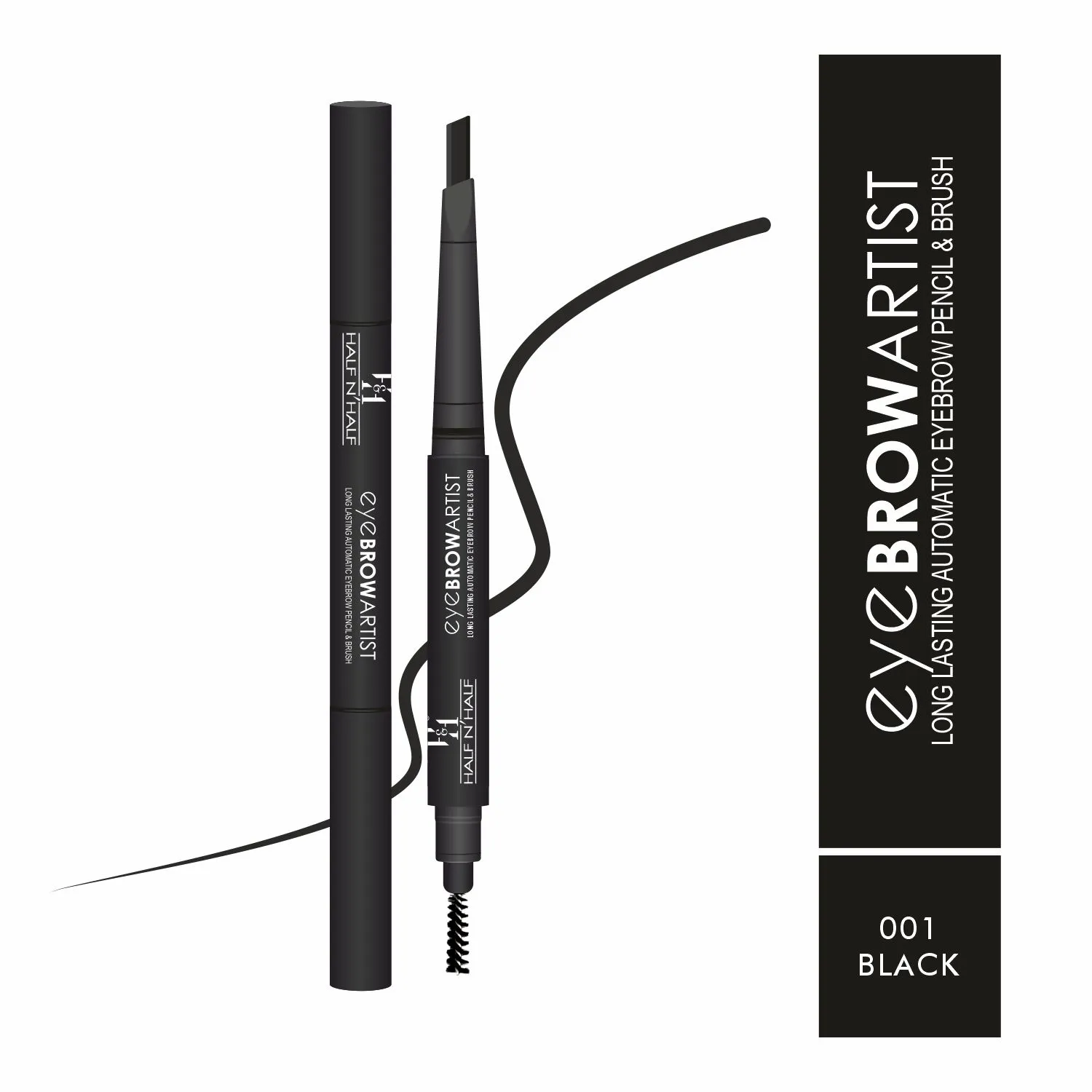 Half N Half Eye Brow Artist Long Lasting Automatic Eyebrow Pencil & Brush - Black