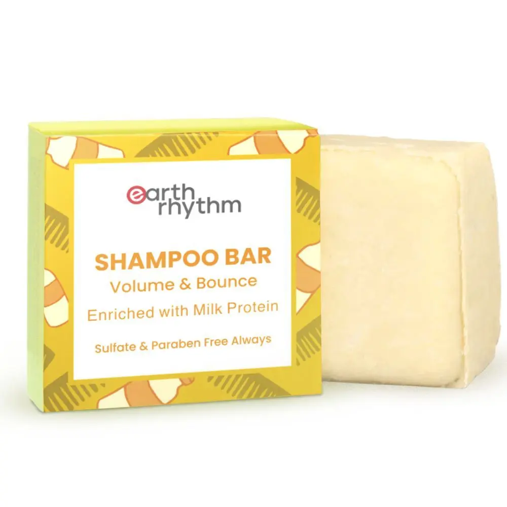 Earth Rhythm Milk Protein Shampoo Bar | Strengthen Roots, Volumizes Hair, Stimulates Regrowth, Reduces Hairfall | for Volume & Bounce | Men & Women | Without Tin - 80 G