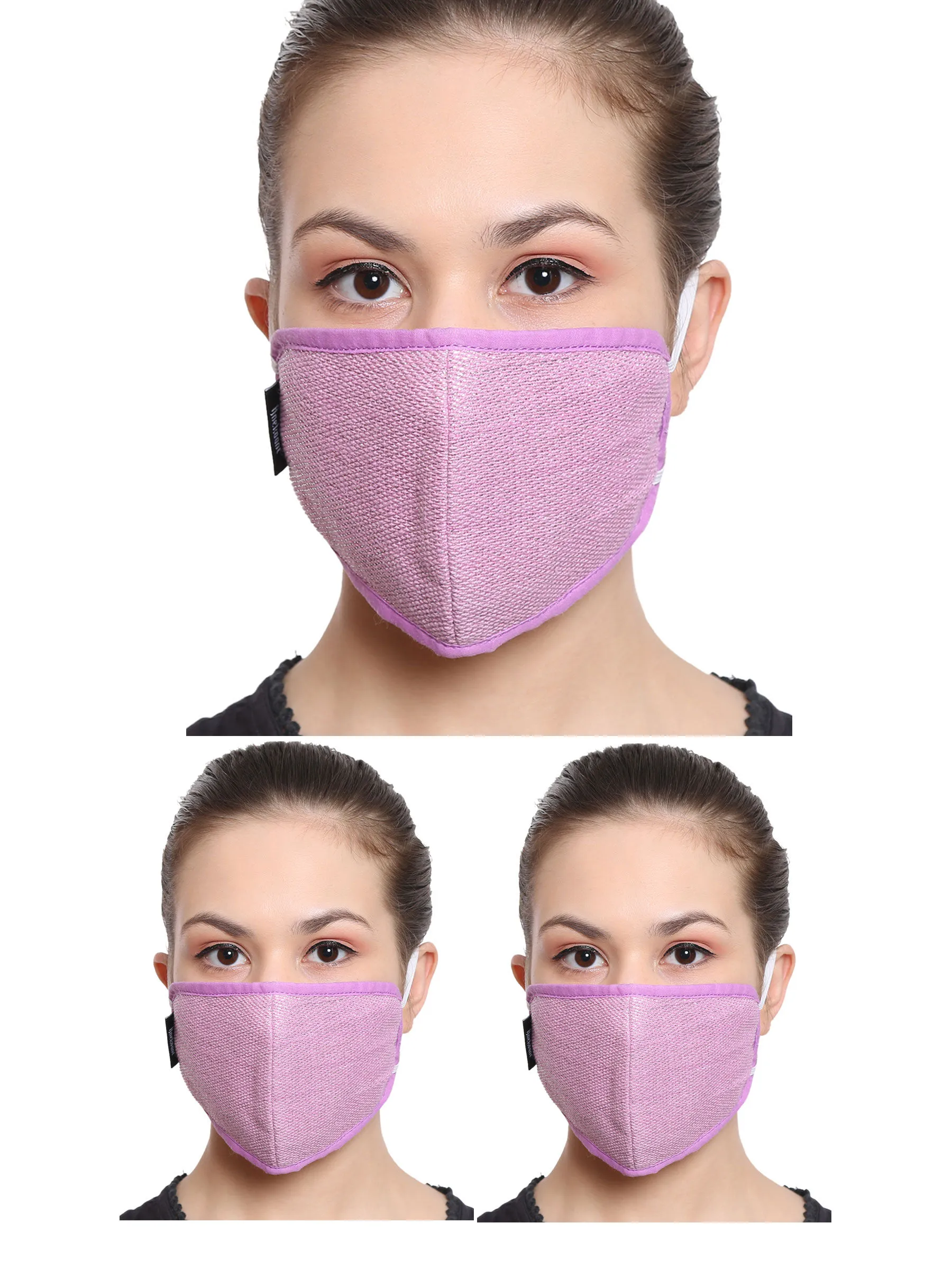 Anekaant Pink & Silver 3-Ply Reusable Cotton Lurex Fabric Fashion Mask (Pack Of 3)