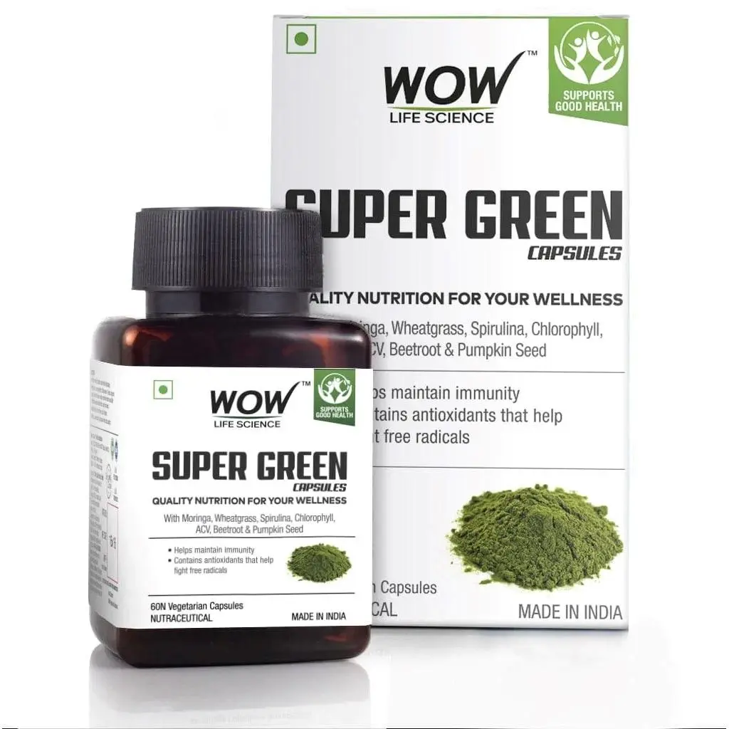 WOW Life Science Super Green Capsules - 60 Veg Capsules