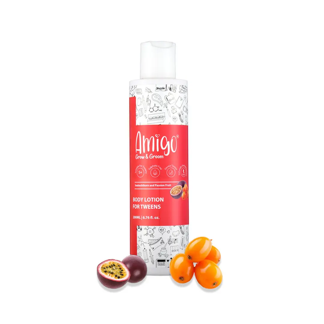 Amigo Body Lotion for Kids, Paraben & Sulfate Free, Nourish & Moisturizes Skin with Passion Fruit & Sea Buckthorn Extracts (200 ml)