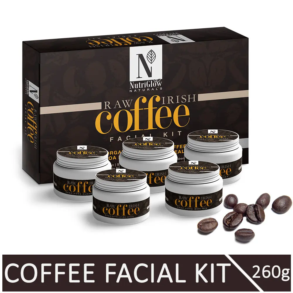 NutriGlow NATURAL'S Raw Irish Coffee Facial Kit For Hydrate Skin & Acne Treatment, 260 gm