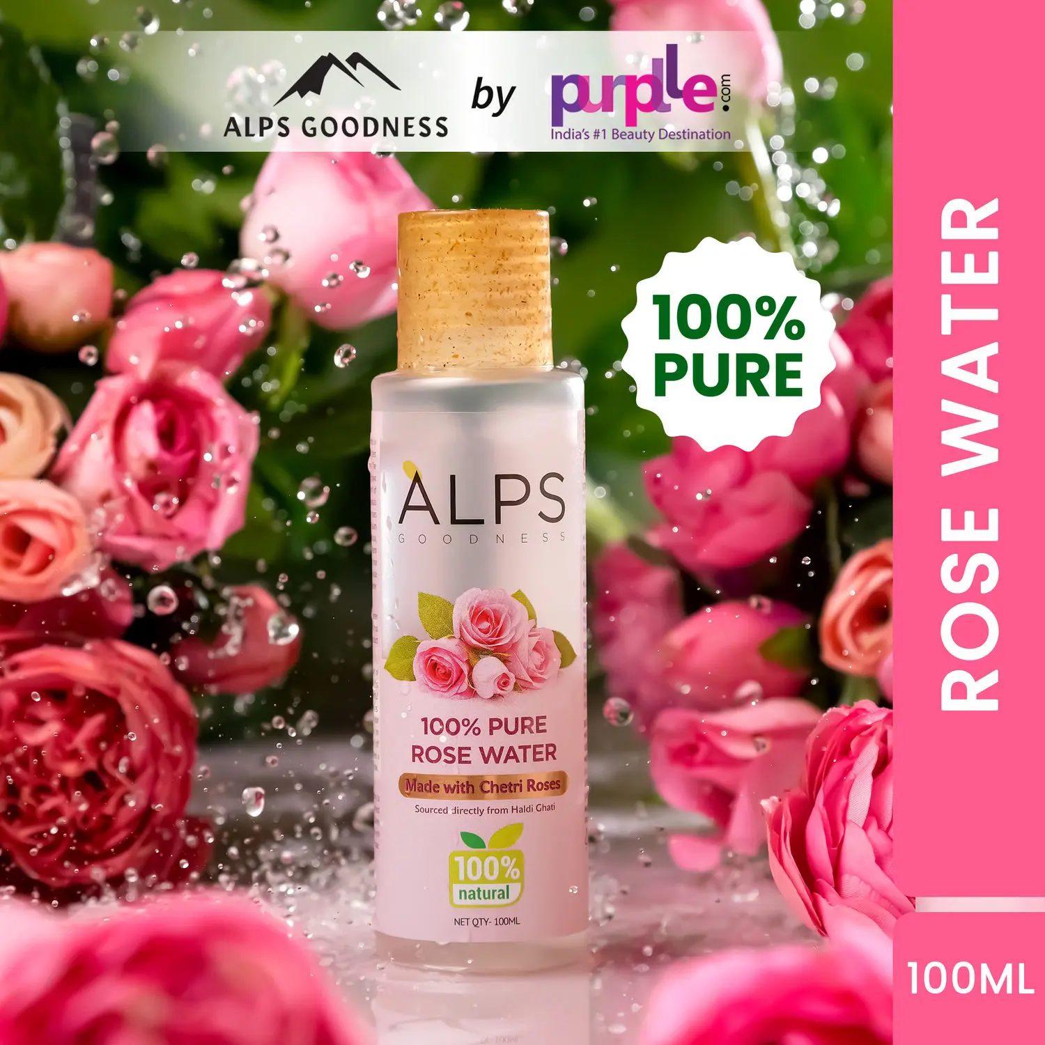 Alps Goodness 100 % Pure Rose Water (100ml) | Rose water for face | Made from Chaitri Rose | Gulab Jal | Natural skin toner | Premium Rose Water