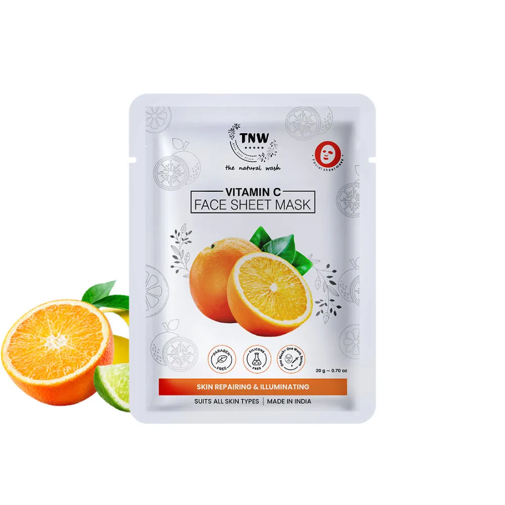 TNW The Natural Wash Face Vitamin C Sheet Mask for Glowing, Hydrating, Nourishing, Bright Skin