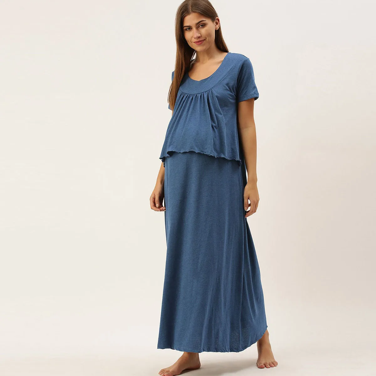 Nejo Feeding/Nursing Maternity Night Dress - Blue (XXL)