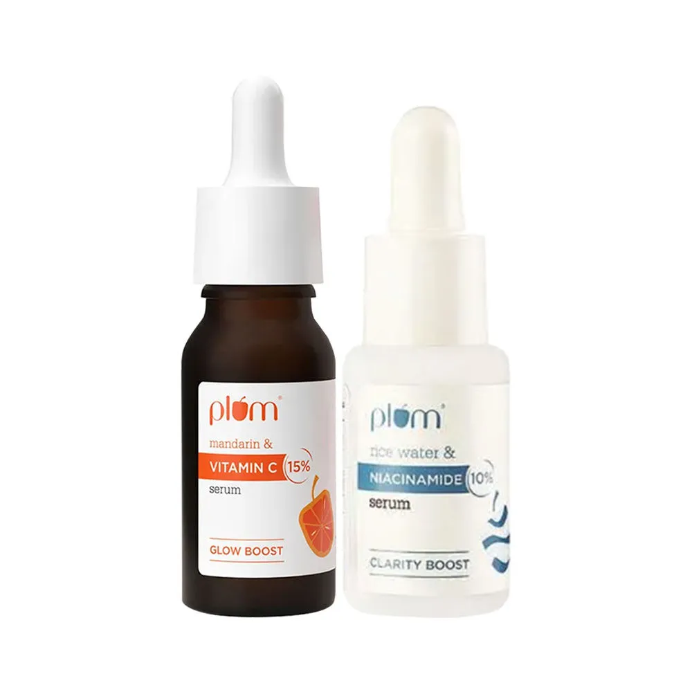 Plum Glow & Clarify Serum Combo - 15% Vitamin C Face Serum + 10% Niacinamide Face Serum