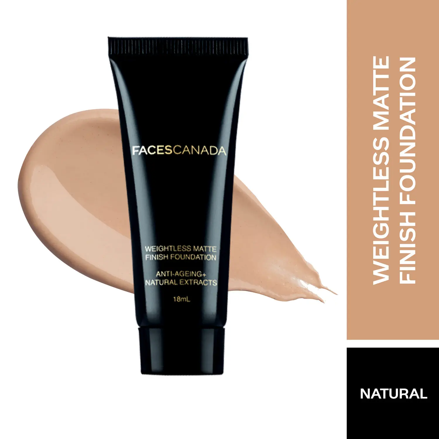 Faces Canada Weightless Matte Foundation | Grape extracts & Shea Butter|Natural Matte Finish | Dermatologically Tested | All Skin Types | Natural 18ml