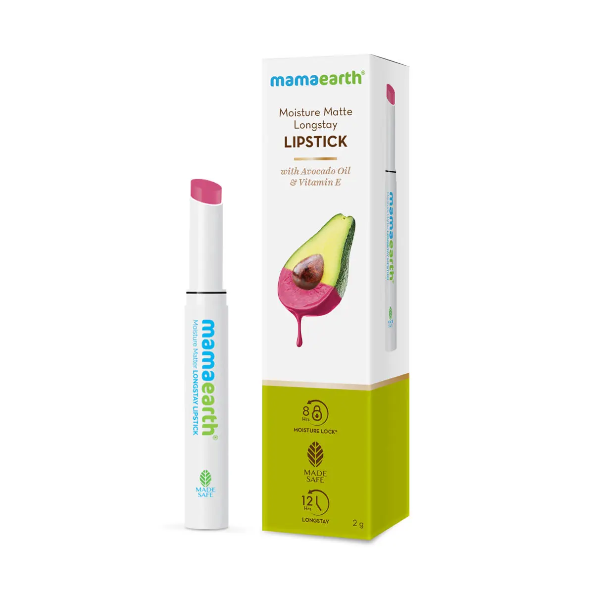 Mamaearth Moisture Matte Longstay Lipstick with Avocado Oil & Vitamin E for 12 Hour Long Stay- 10 Pink Lemonade - 2g