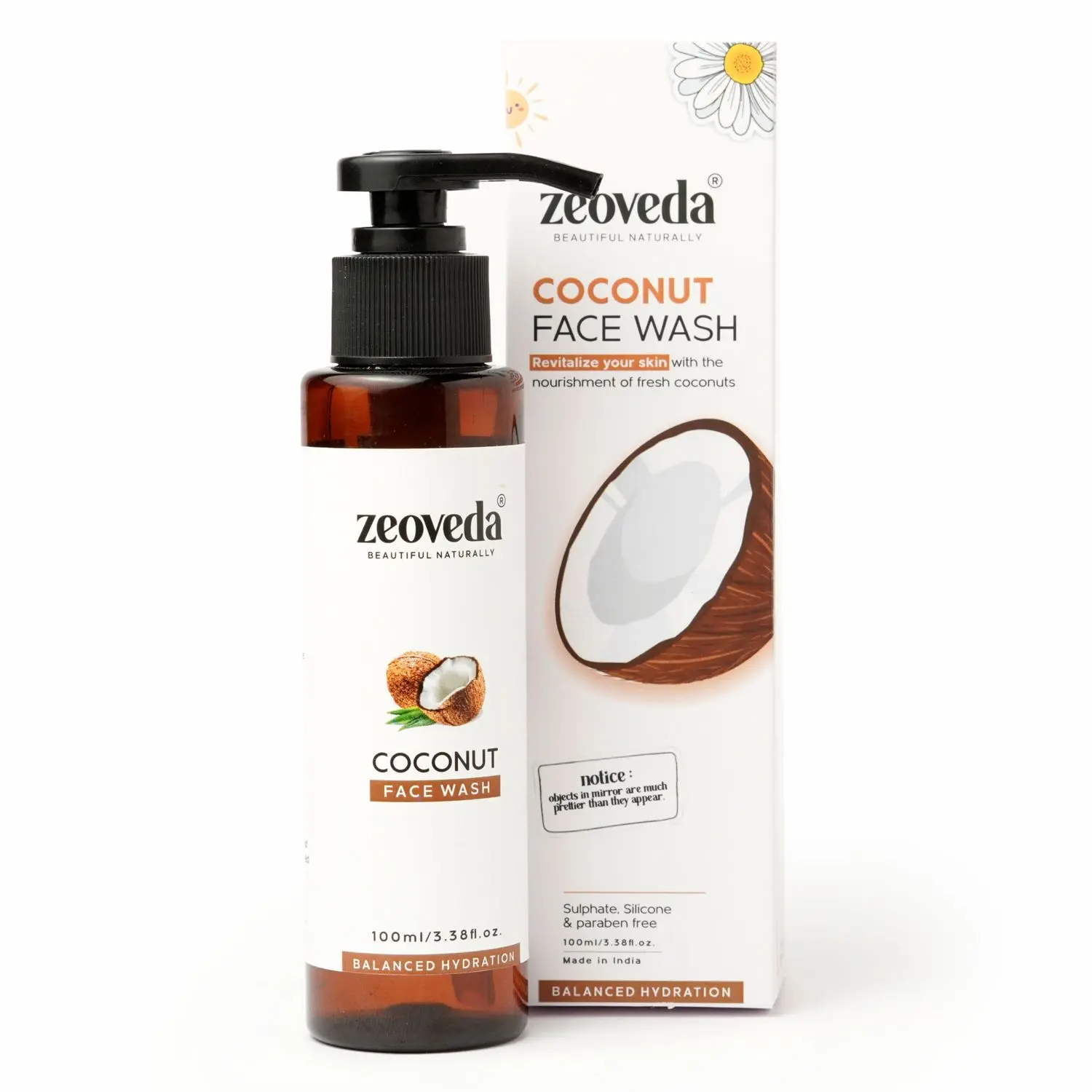 Zeoveda Hydrated Coconut Facewash with Coconut Extracts, Coconut Oil, and Coconut Water For Skin Moisturization - 100 ML