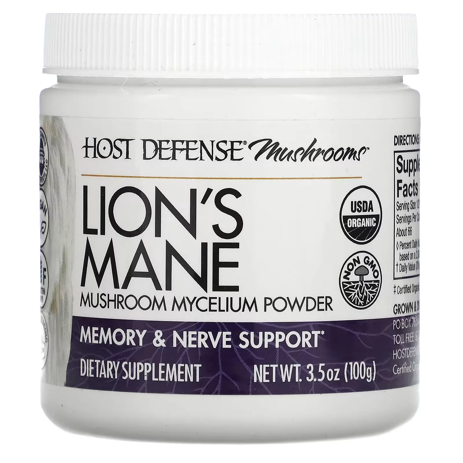 Lion's Mane, Mushroom Mycelium Powder, Memory & Nerve Support, 3.5 oz (100 g)