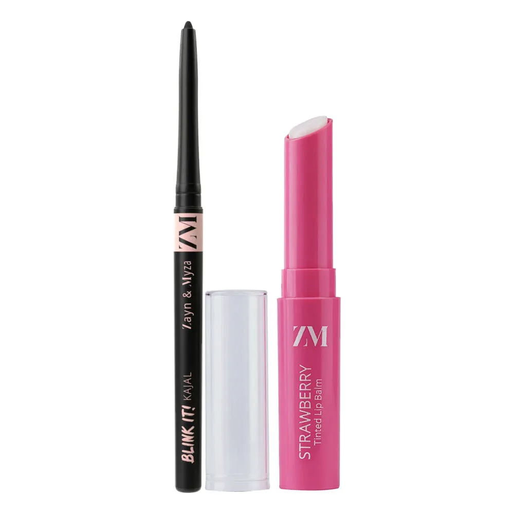 ZM Zayn & Myza Can't Live Without Combo - 24 Hour Long Lasting Kajal + Strawberry Tinted Lip Balm