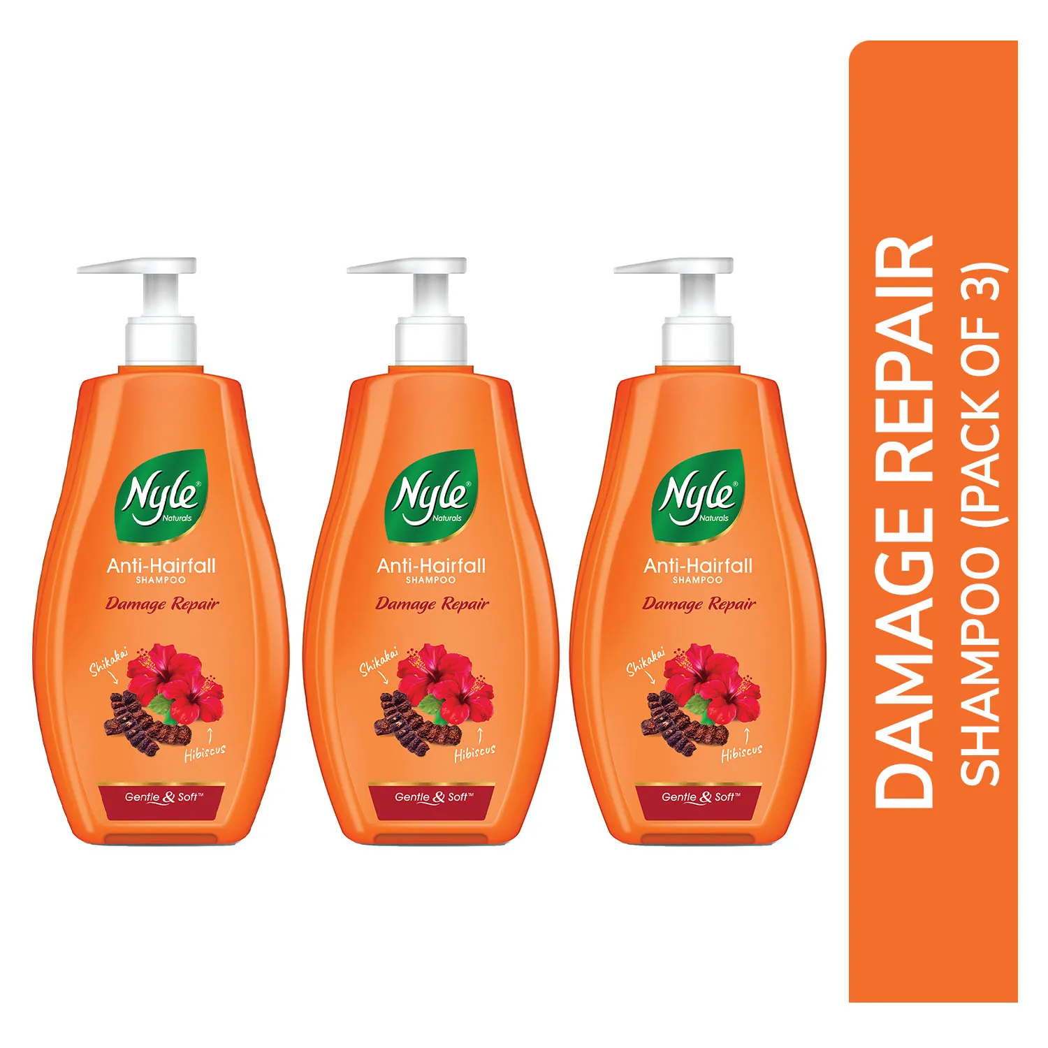 Nyle Naturals Damage Repair Anti Hairfall Shampoo with Shikakai & Hibiscus - Pack of 3