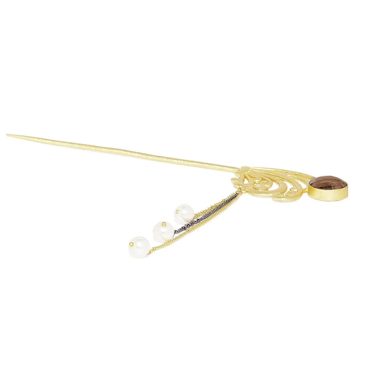 AccessHer Hairstick Embellished with [Earls and Champagne Stone & Matt Gold Finish (HS0619M12GG1)