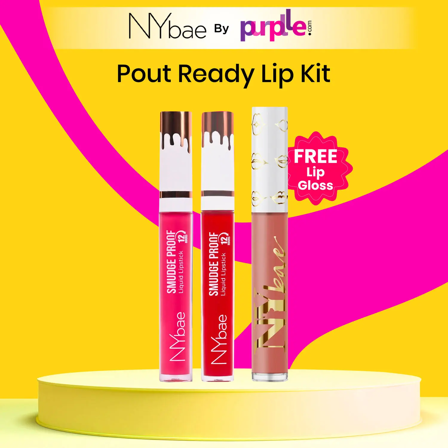 NY Bae Pout Ready Lip Kit| Red & Pink Lipsticks |Free Lip Gloss | Pack of 3 (5.6 g)