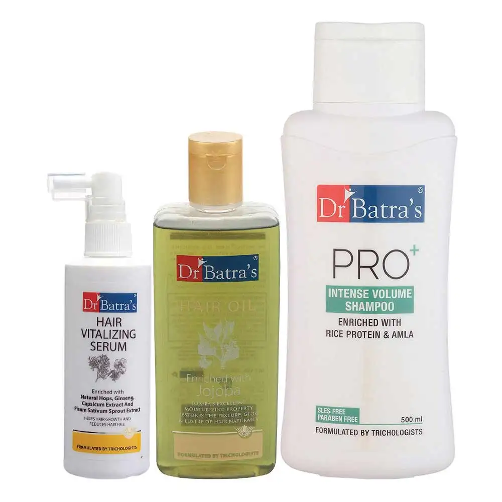 Dr Batra's Hair Vitalizing Serum, Pro+ Intense Volume Shampoo - 500 ml & Hair Oil - 200 ml Combo,  3 Piece(s)/Pack  Hair Care