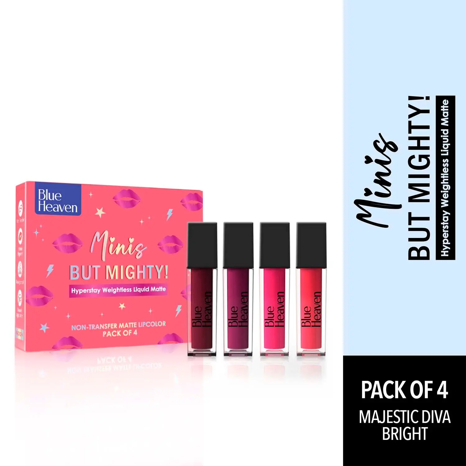 Blue Heaven Minis But Mighty Hyperstay Weightless Liquid Matte Lipstick Pack of 4, 6ml