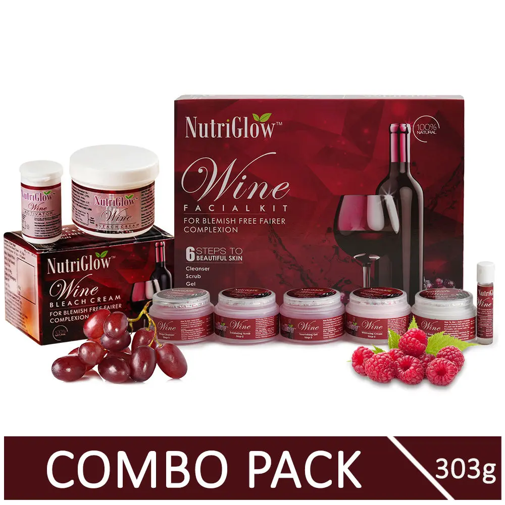 NutriGlow Wine Facial Kit (260 gm) & Bleach Cream (43 gm) For Blemish Free Fairer Complexion