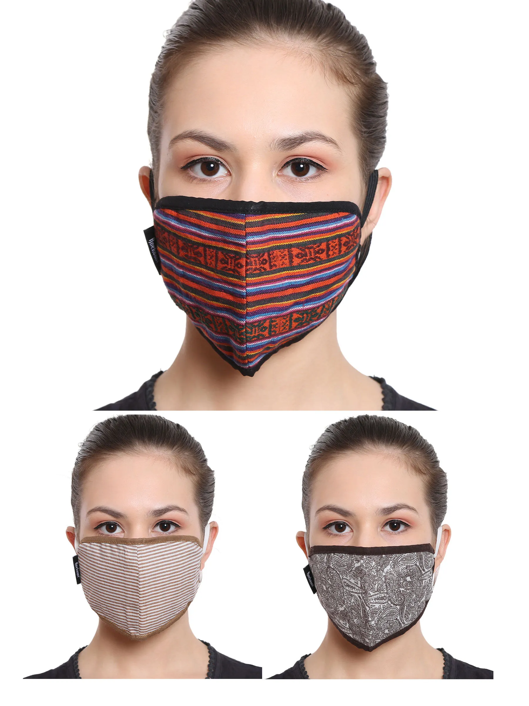 Anekaant Multicolor 3-Ply Reusable Poly Cotton Fabric Fashion Mask (Pack Of 3)