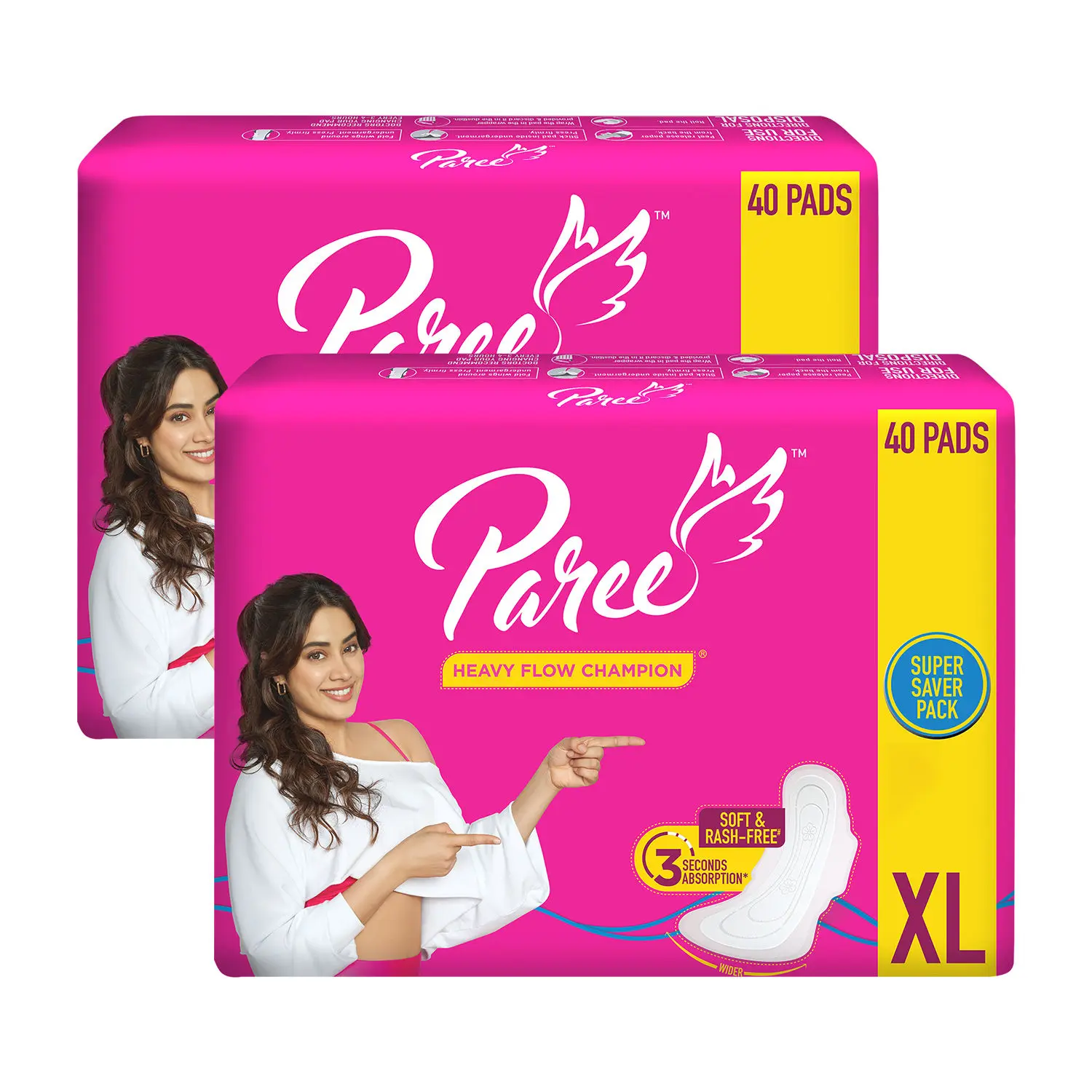 Paree Soft & Rash Free Sanitary Pads For Heavy Flow 40 Pads- XL (Combo of 2)