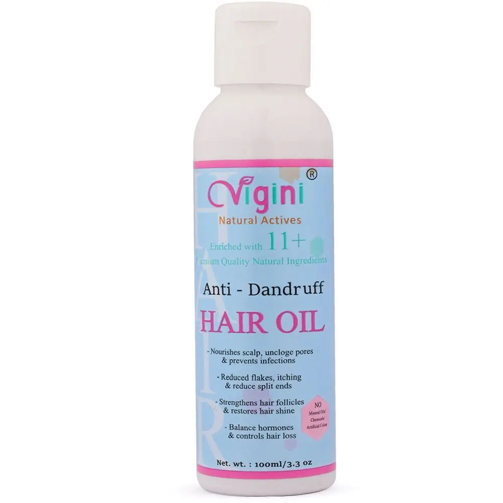 Vigini Anti Dandruff Itchy Scalp Hair Care Oil Smoothening Strengthening Silky Shine Growth Vitalizer Strong Healthy Regrowth Hair Tonic Nourishment Revitalizing Control Fall Loss Thinning Treatment Men Women Brahmi,Salicylic Acid,Tea Tree Oil 100 ml