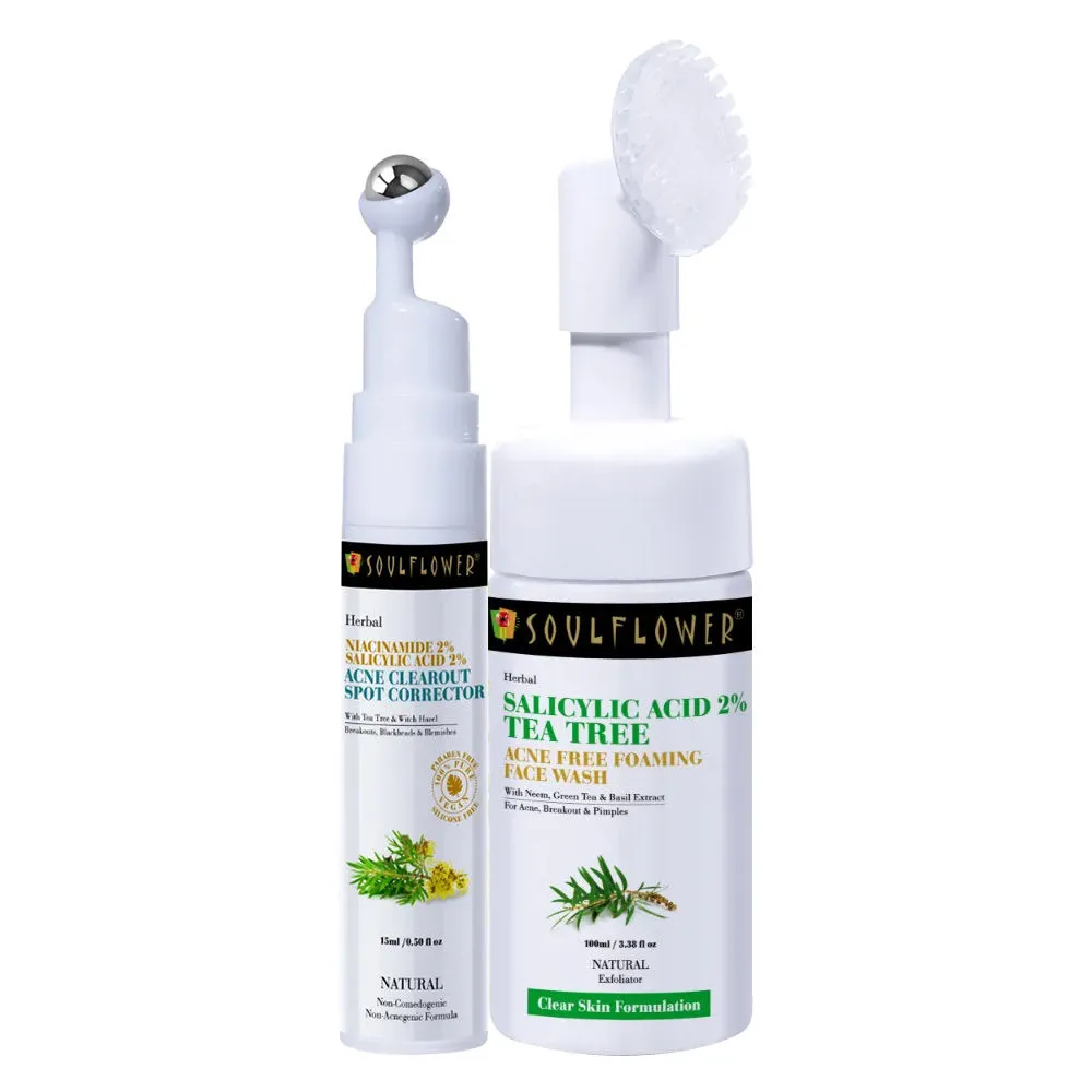 Soulflower Acne Control Face Regime (Tea Tree Facewash And Acne Control Serum Wand) For Oily Skin