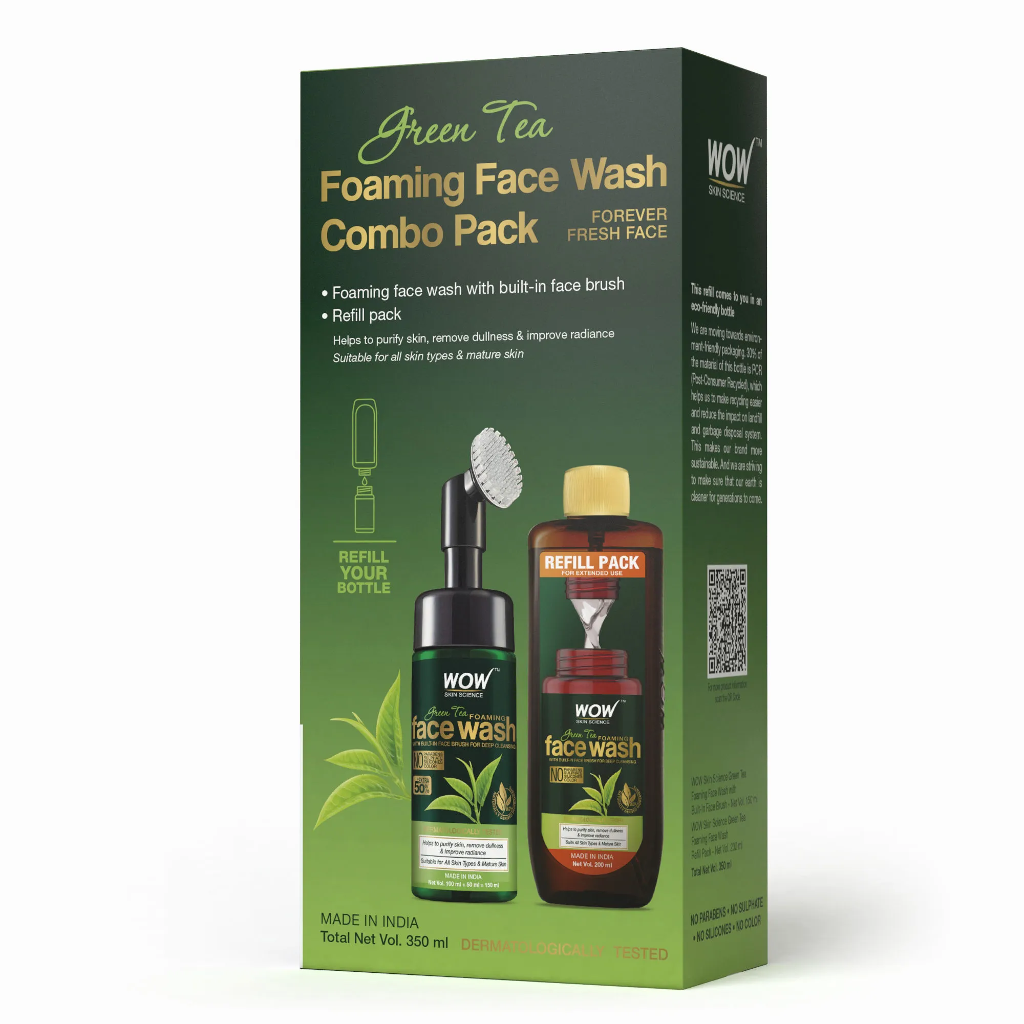 WOW Skin Science Green Tea Foaming Face Wash Combo Pack