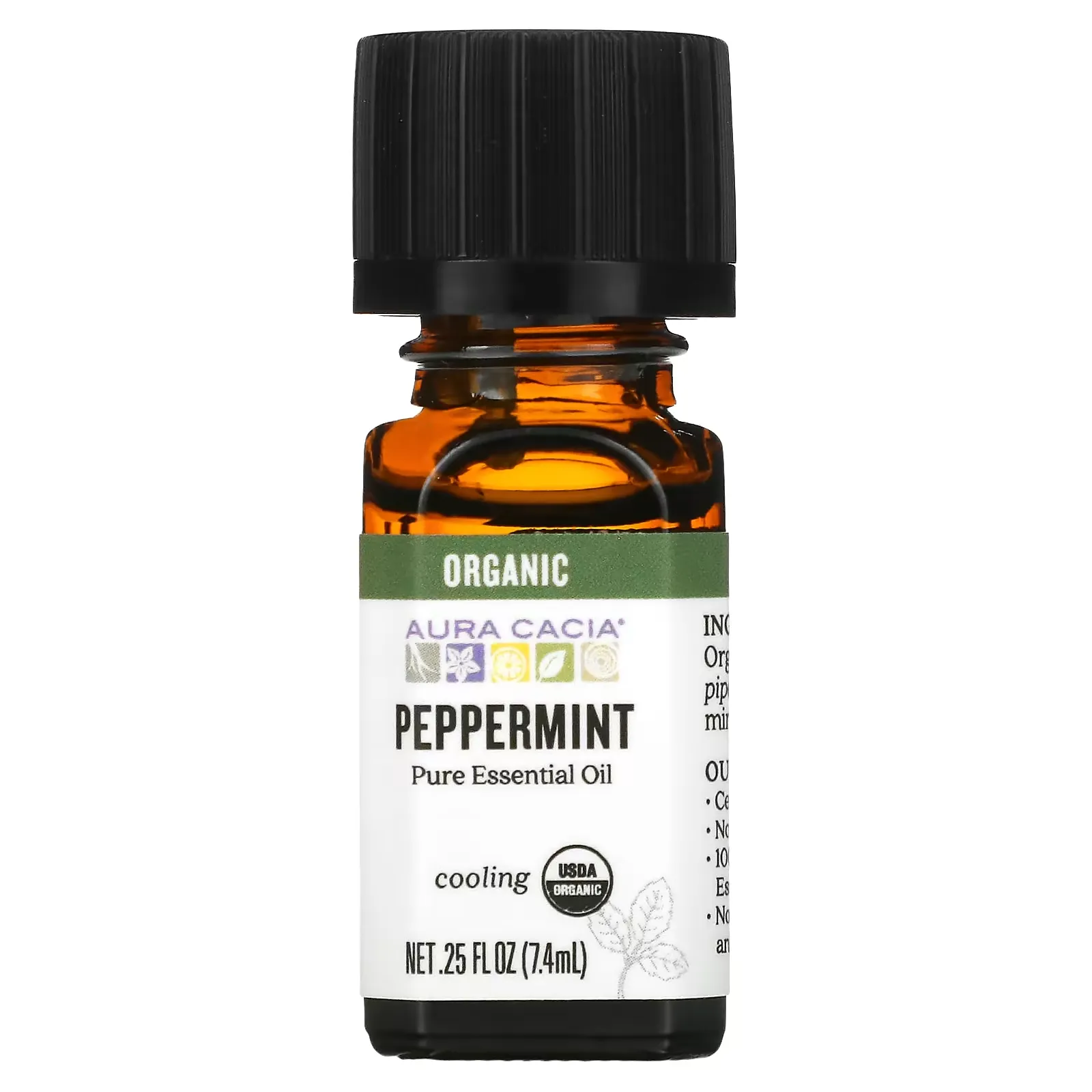 Pure Essential Oil, Organic Peppermint, 0.25 fl oz (7.4 ml)