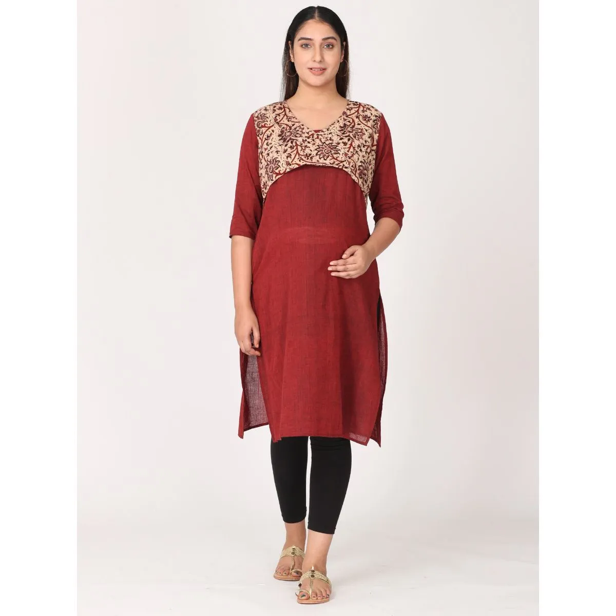 Morph Maternity Feeding Kurta With Horizontal Nursing - Maroon