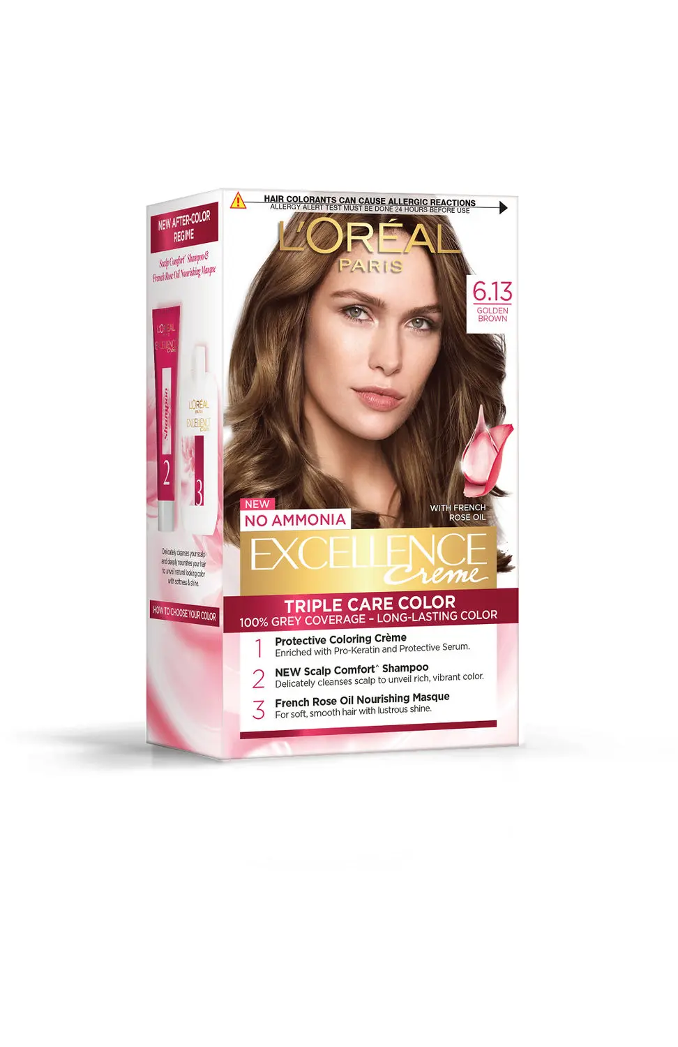 L'Oreal Paris Excellence Creme Hair Color - Golden Brown 6.13 (72 ml+100 g)