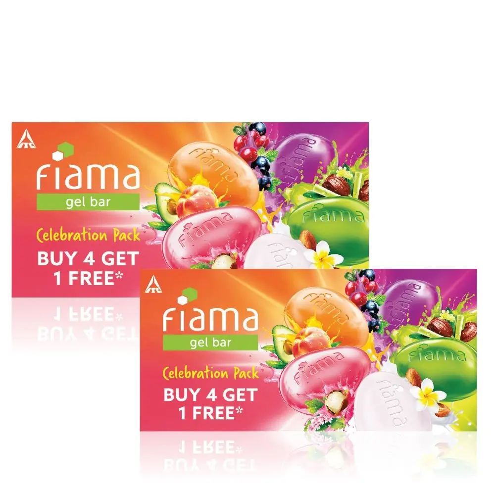 Fiama Gel Bar Celebration Pack With 5 unique Gel Bars & Skin Conditioners For Moisturized Skin, 125g Soap (Buy 4 Get 1 Free) Pack of 2