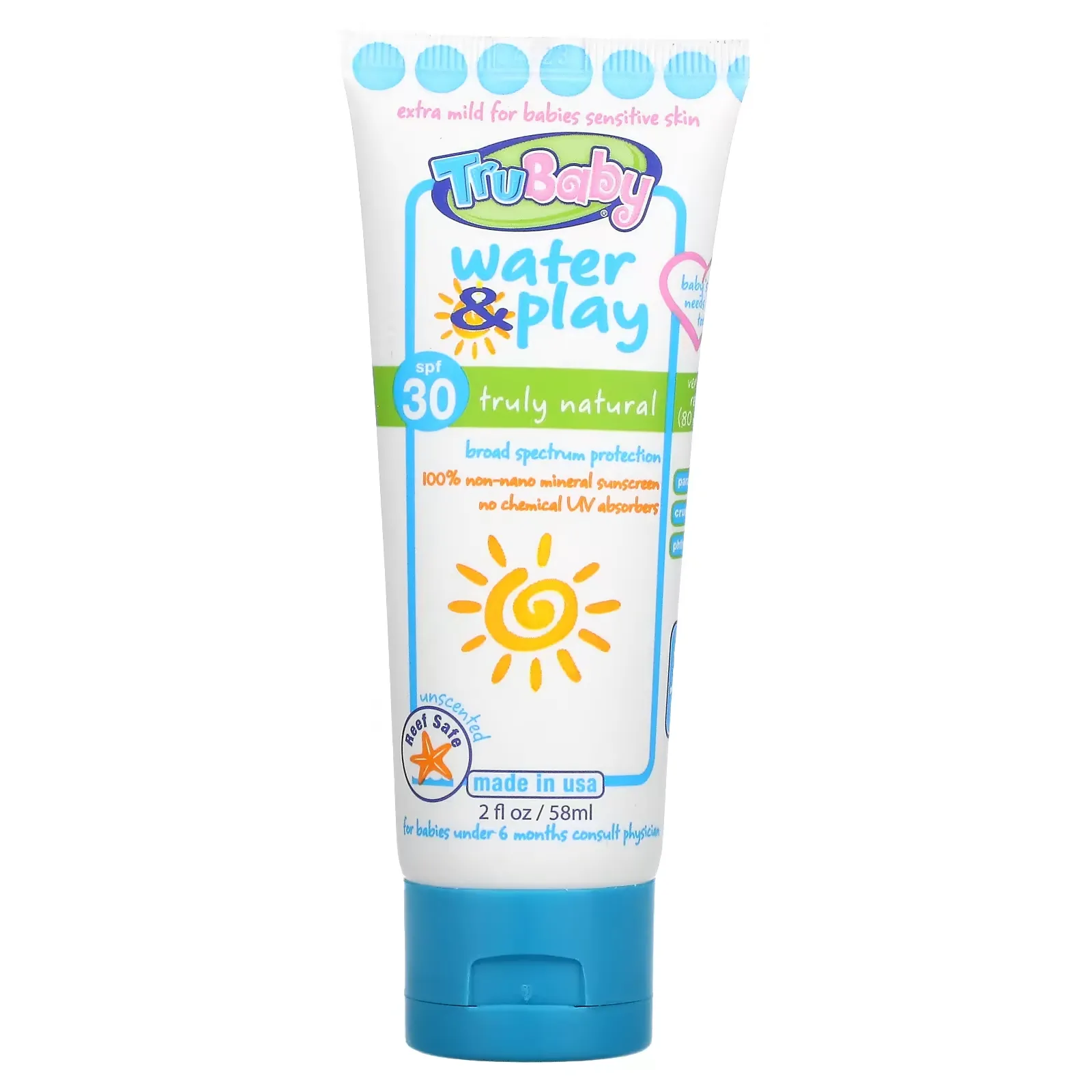 Tru Baby, Water & Play Sunscreen, SPF 30, Unscented, 2 fl oz (58 ml)