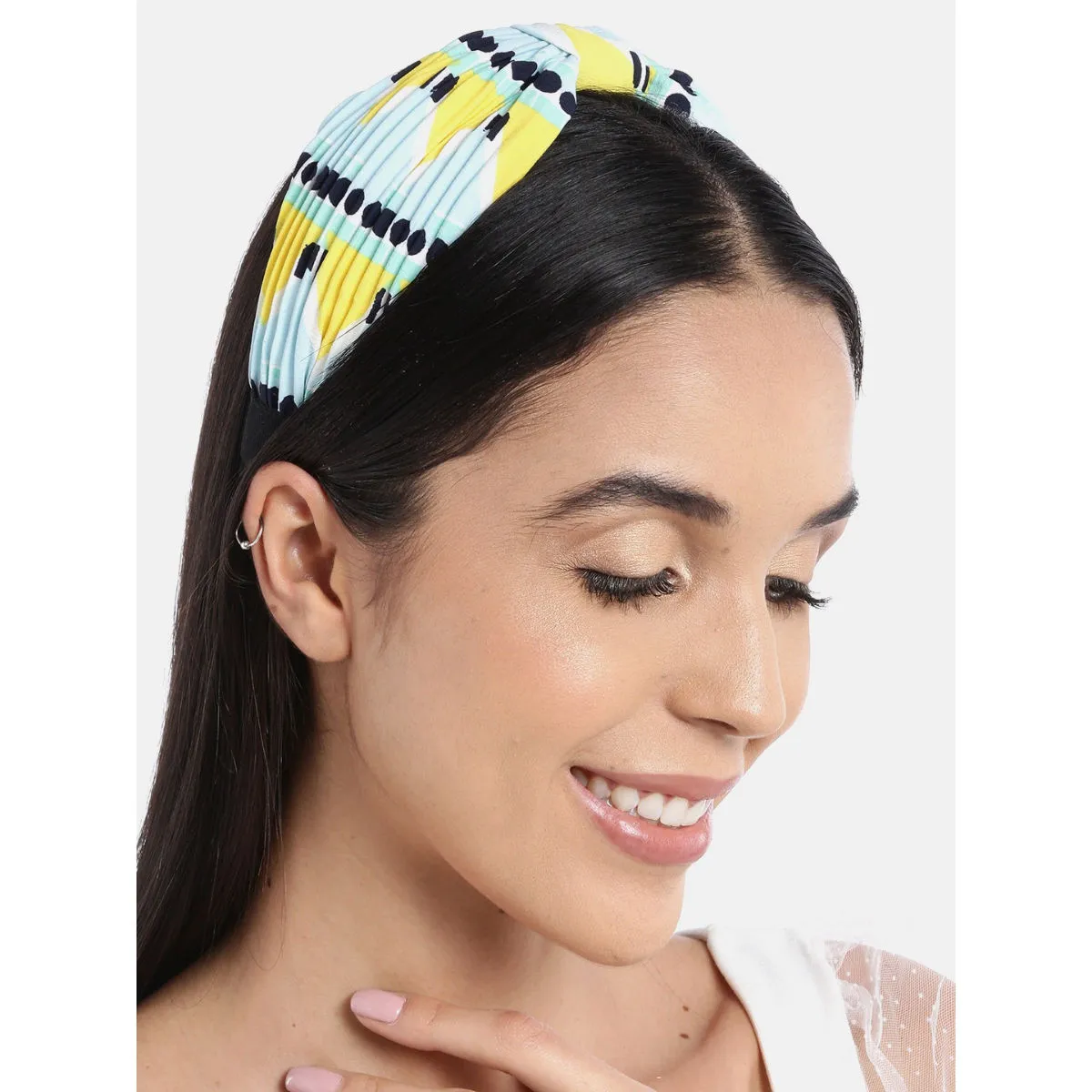 Blueberry Multi Printed Pleated Knot Hairband