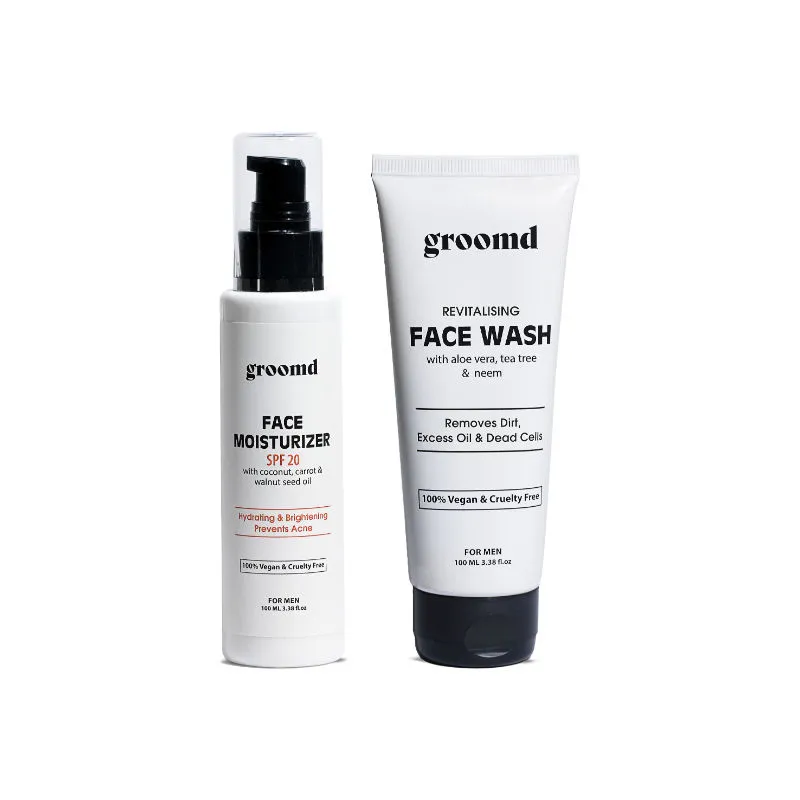 Groomd Daily Face Essentials For Men Revitalizing Face Wash, Daily Face Moisturizer