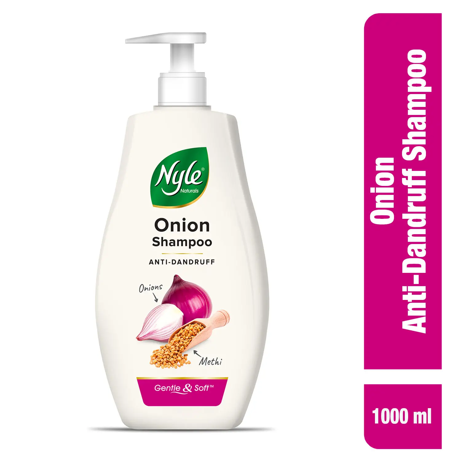 Nyle Naturals Onion Anti-Dandruff Shampoo, With Onion and Fenugreek, Gental & Soft,pH Balanced and Paraben Free, For Men & Women, 1L