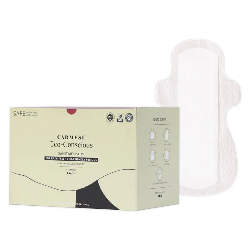 Carmesi Eco-Conscious - Sanitary Pads for Rash-Free + Eco-Friendly Periods Large - 30 Pcs