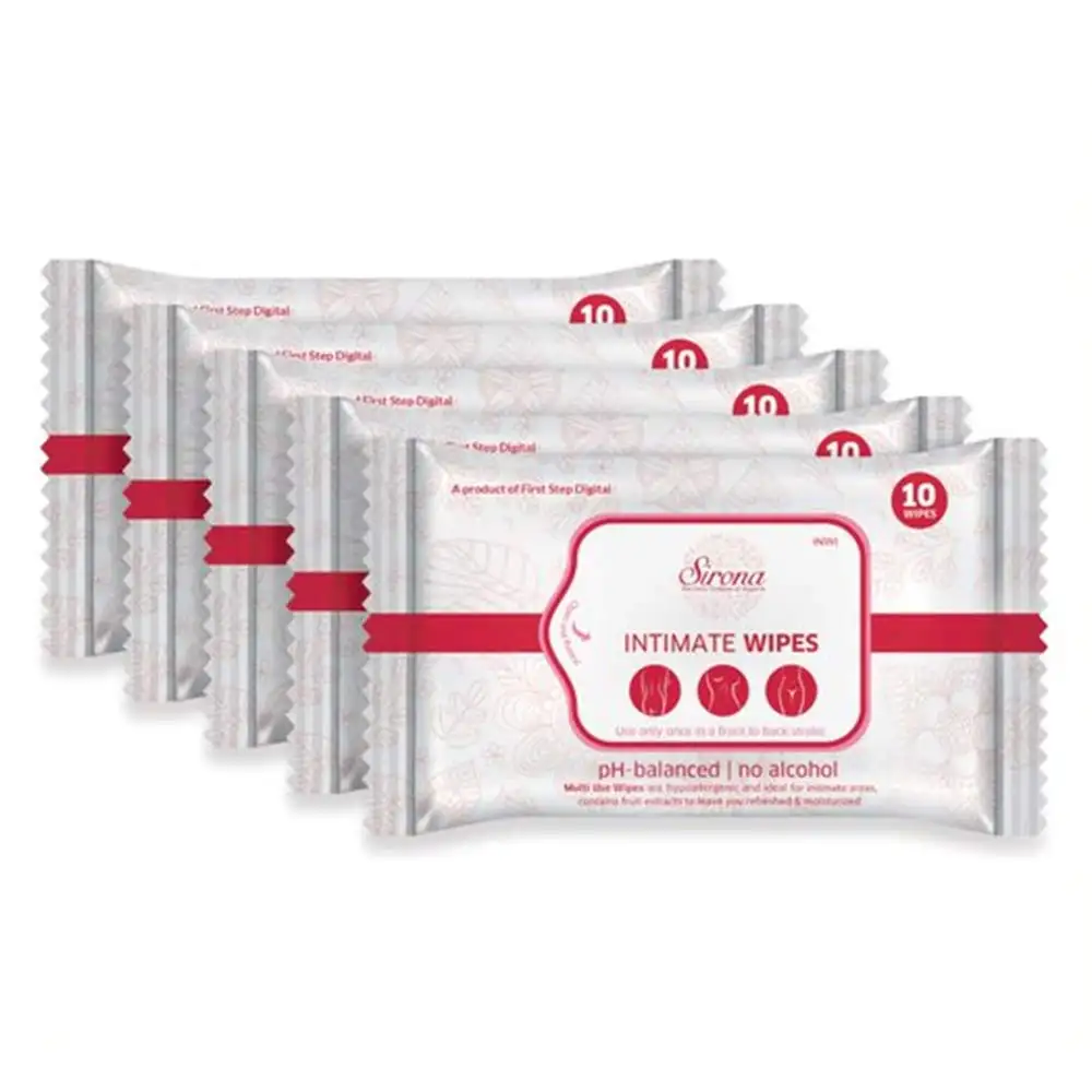 Sirona Intimate Wet Wipes,  10 Piece(s)/Pack  for Women Pack of 5