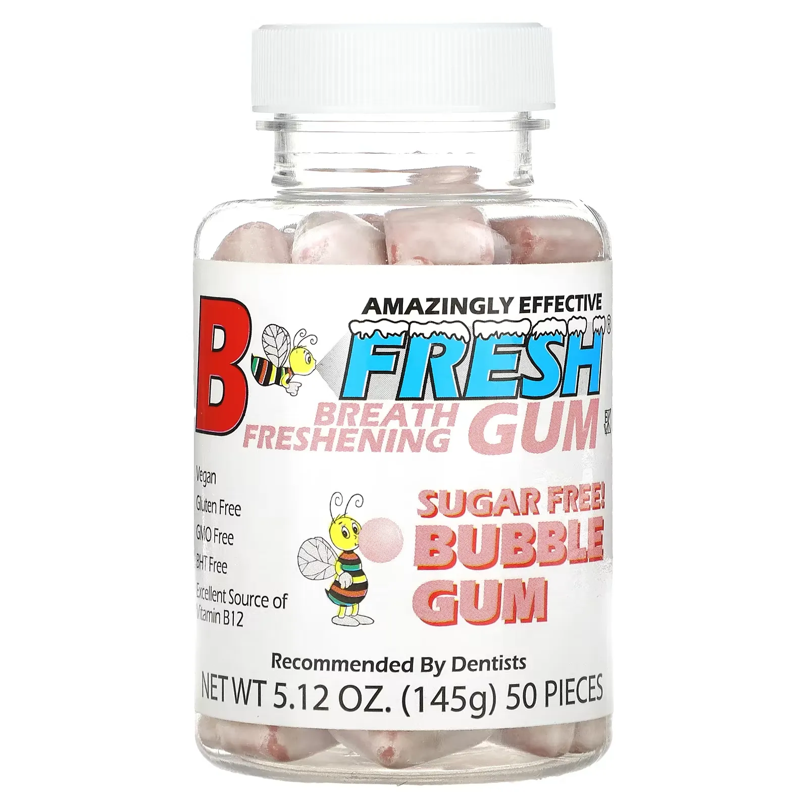 Breath Freshening Gum, Sugar Free, Bubble Gum, 50 Pieces, 5.12 oz (145 g)