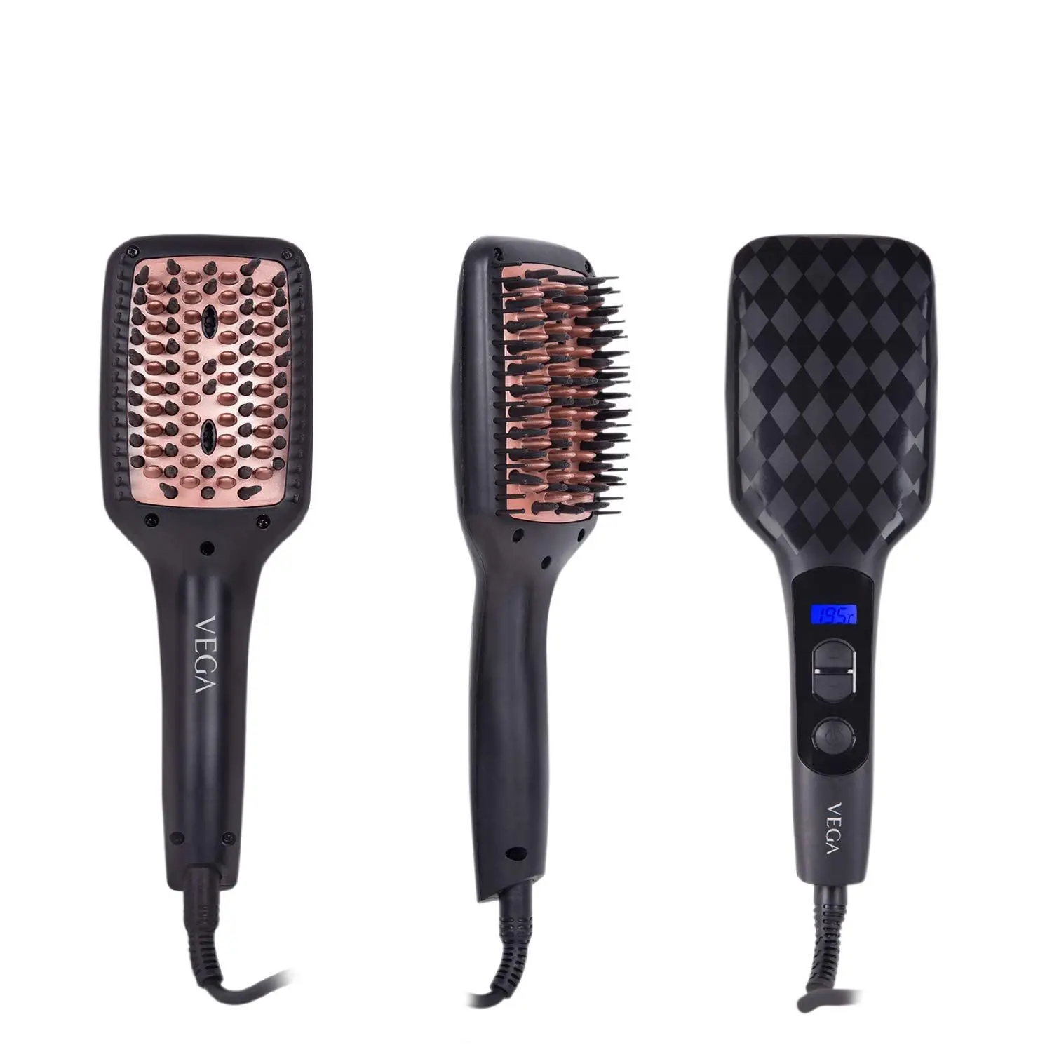 VEGA X-Look Hair Straightening Brush With Ionic & Anti-Sclad Technology & Adjustable Temperature (VHSB-02), Black