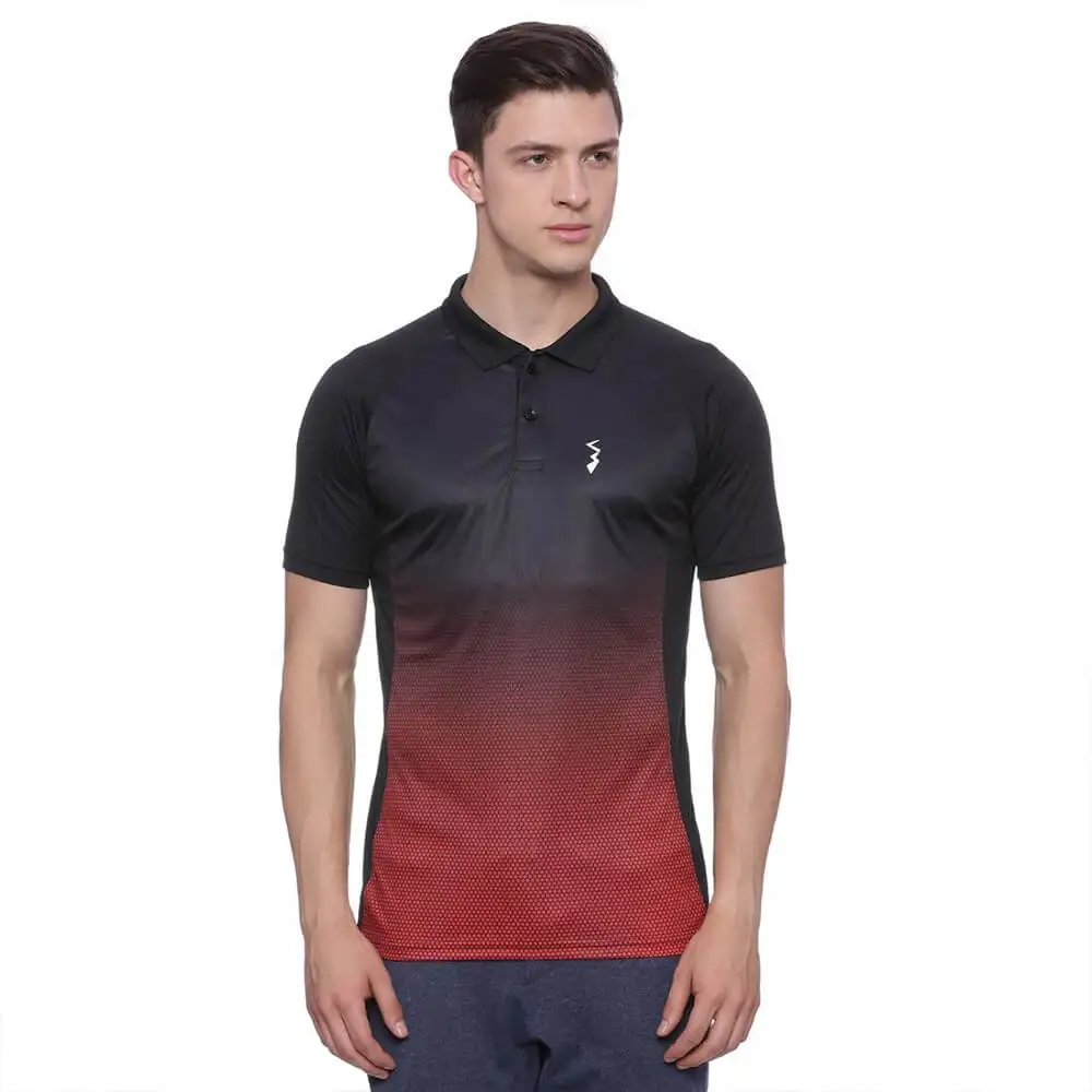 Campus Sutra Ombre Men Polo Neck T Shirt,  Red & Black  Small