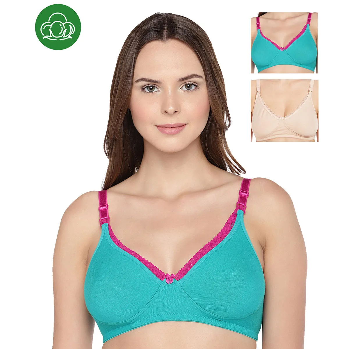 Inner Sense Organic Cotton Antimicrobial Laced Nursing Bra Pack of 3 - Multi-Color