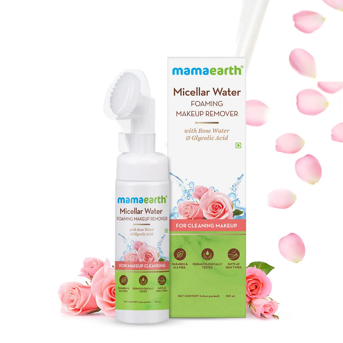 Mamaearth Micellar Water Foaming Makeup Remover with Rose Water & Glycolic Acid for Makeup Cleansing