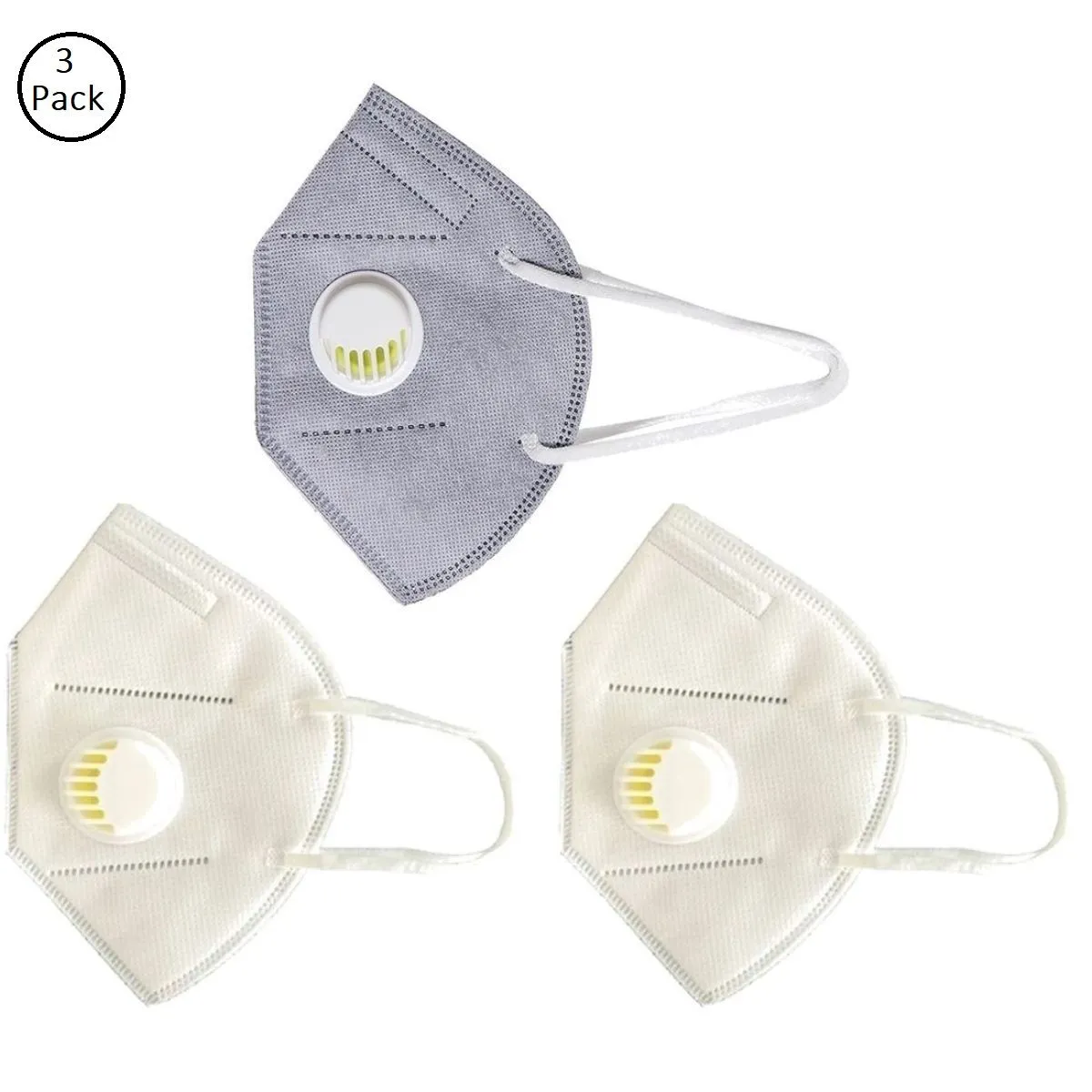 OOMPH Pack of 3 Anti-Pollution Reusable 5 Layer Mask - White Grey White