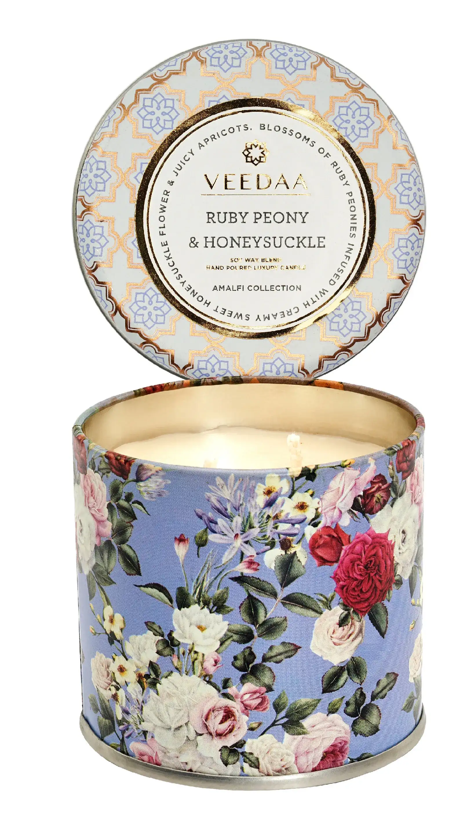 Veedaa Ruby Peony & Honeysuckle Mason Tin Scented Candle