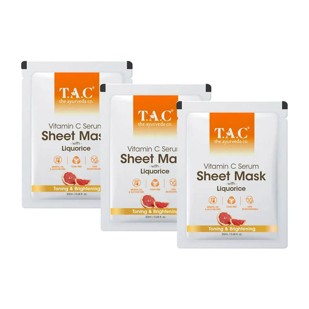 TAC - The Ayurveda Co. Vitamin C Face Serum Sheet Mask - Pack Of 3